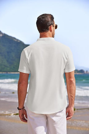 COOFANDY Men's Casual Cotton Shirts Band Collar Long Sleeve Beach Hippie T Shirts