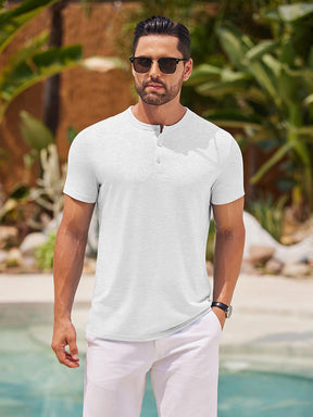 COOFANDY Men's Henley Shirts Short Sleeve Casual Basic Henley Tee Summer Button Lightweight Stretch T Shirts