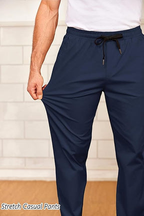 COOFANDY Men's Drawstring Casual Pants Cotton Twill Elastic Waist Chino Pants