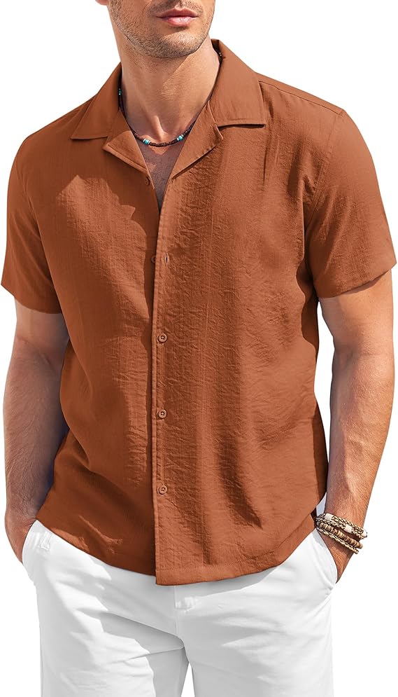 COOFANDY Men's Saint Patrick's Day Green Textured Cuban Beach Shirt