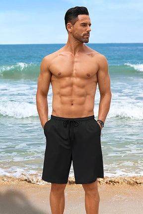 COOFANDY Mens Casual Shorts 9 inch Inseam Stretch Beach Shorts Elastic Waist Drawstring Summer Shorts