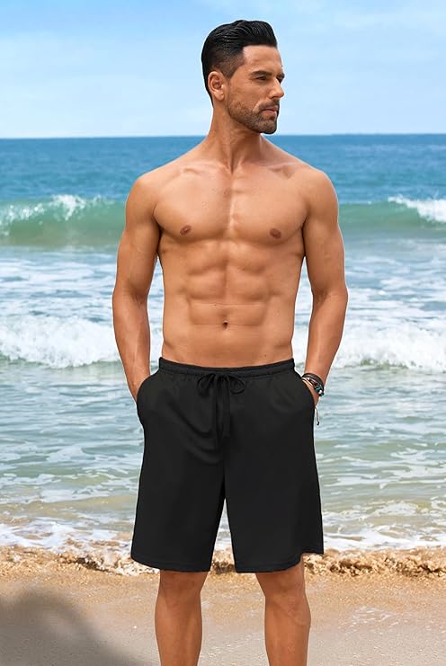 COOFANDY Mens Casual Shorts 9 inch Inseam Stretch Beach Shorts Elastic Waist Drawstring Summer Shorts