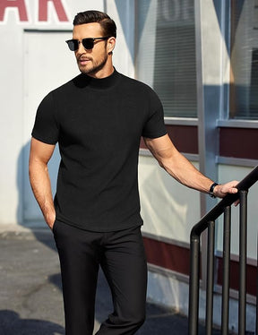 COOFANDY Men's Mock Turtleneck Short Sleeve Soft Lightweight Sweater Ribbed Knit Pullover Casual Basic Tops