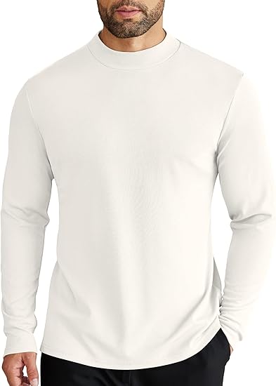 COOFANDY Men's Mock Turtleneck Long Sleeve Shirts Slim Fit Basic T-Shirt Lightweight Ribbed Pullover Sweater
