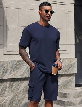 COOFANDY Men's Casual Short Sets 2 Piece Outfits Cotton T-Shirts and Cargo Shorts Set Summer Jogging Tracksuit