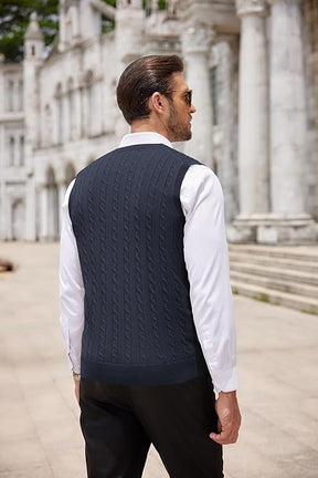 COOFANDY Men's Sweater Vest V Neck Slim Fit Cable Knitted Sleeveless Pullover Sweater