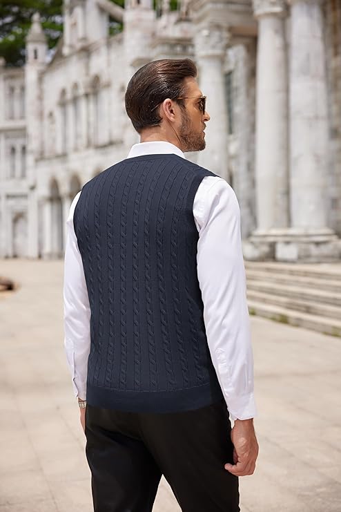 COOFANDY Men's Sweater Vest V Neck Slim Fit Cable Knitted Sleeveless Pullover Sweater