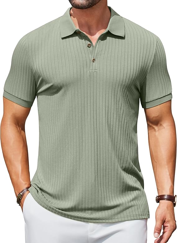 COOFANDY Men's Textured Polo Shirts Short Sleeve Slim Fit Casual Button Polo T-Shirt Summer Collared Golf Shirt