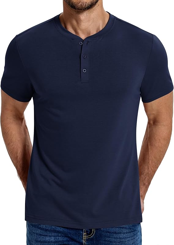 COOFANDY Men's Henley Shirts Cotton Short Sleeve Casual T-Shirt Button Henley Basic Tee Lightweight Summer Top