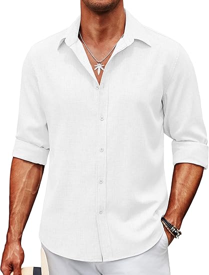 COOFANDY Men's Casual Button Down Shirt Long Sleeve Untucked Chambray Shirt Wrinkle Free Dress Shirts