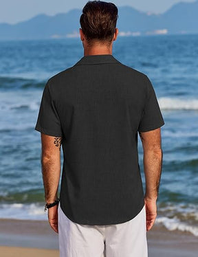 COOFANDY Men's Beach Summer Shirts Linen Texture Shirts Short Sleeve Casual Button Down Shirt
