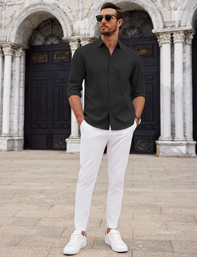 COOFANDY Men's Long Sleeve Button Down Shirts Casual Untucked Dress Shirt Beach Wedding Shirts