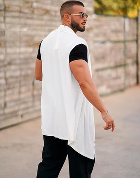 COOFANDY Men's Ruffle Shawl Collar Cardigan Sleeveless Open Front Sleeveless Kimono Vest