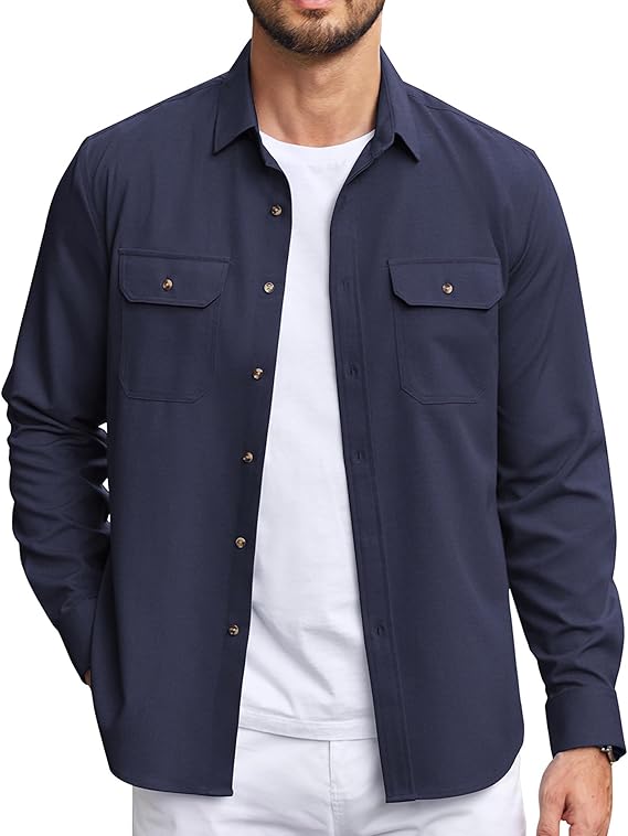 COOFANDY Mens Casual Button Down Shirts Long Sleeve Wrinkle-Free Shirt Lightweight Shirt Jacket S-XXL