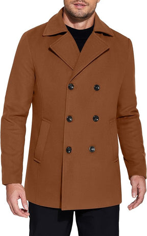 COOFANDY Men's Double Breasted Pea Coat Winter Overcoat Short Trench Coat Notched Collar
