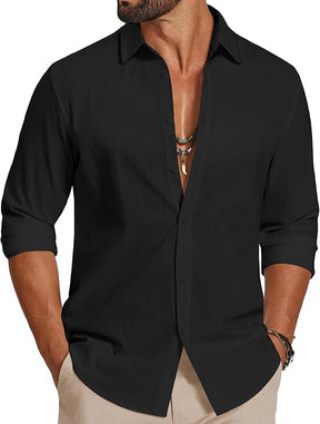 COOFANDY Men's Casual Button Down Shirts Long Sleeve Cotton Beach Wedding Shirt Summer Linen Shirt for Men