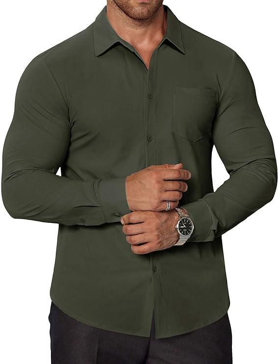 COOFANDY Stretch Mens Dress Shirts Wrinkle Free Long Sleeve Dress Shirt Muscle Fit Button Down Shirt