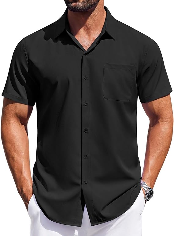 COOFANDY Mens Short Sleeve Dress Shirts Button Down Shirts Regular Fit Business Casual Shirt with Pocket