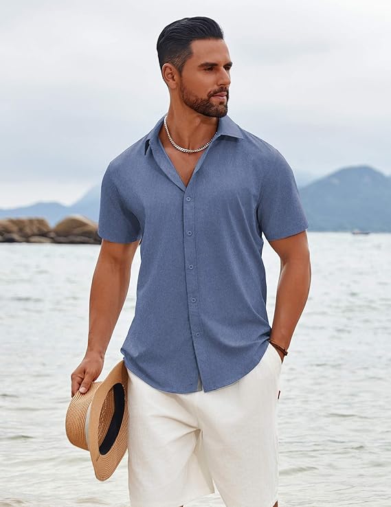COOFANDY Men's Button Down Shirts Short Sleeve Casual Summer Beach Shirts Vacation Wedding Shirts