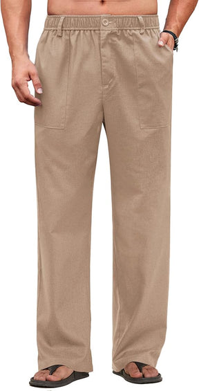 COOFANDY Men's Casual Linen Cotton Pants Elastic Waist Summer Beach Trousers Lightweight Yoga Vacation Pants