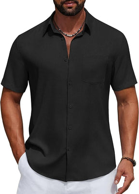 COOFANDY Men's Short Sleeve Casual Button Down Shirts Summer Beach Wedding Textured Linen Shirt for Men