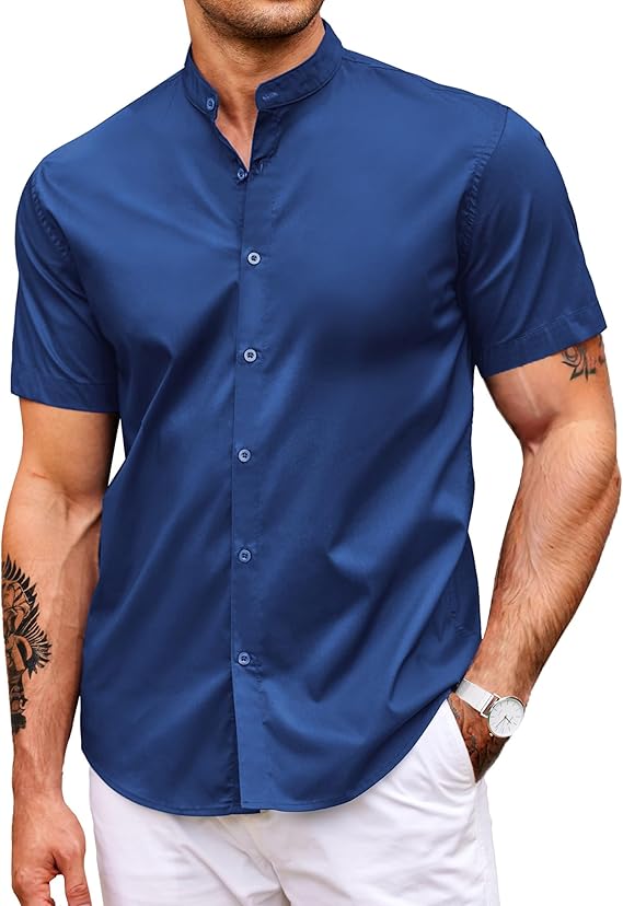 COOFANDY Muscle Fit Dress Shirts for Men Banded Collar Casual Button Down Shirts