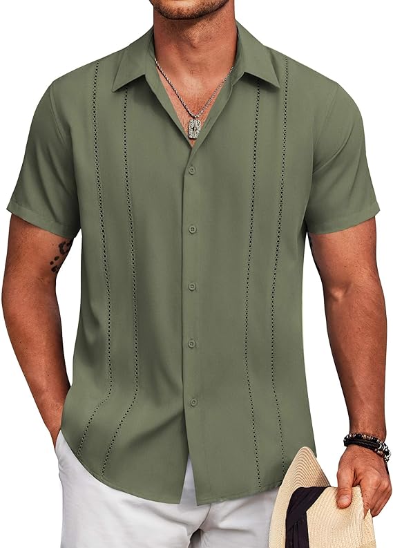 COOFANDY Cuban Guayabera Shirt Short Sleeve Button Down Shirts