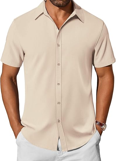 COOFANDY Mens Casual Shirts Short Sleeve Button Down Shirt Wrinkle Free Summer Shirt