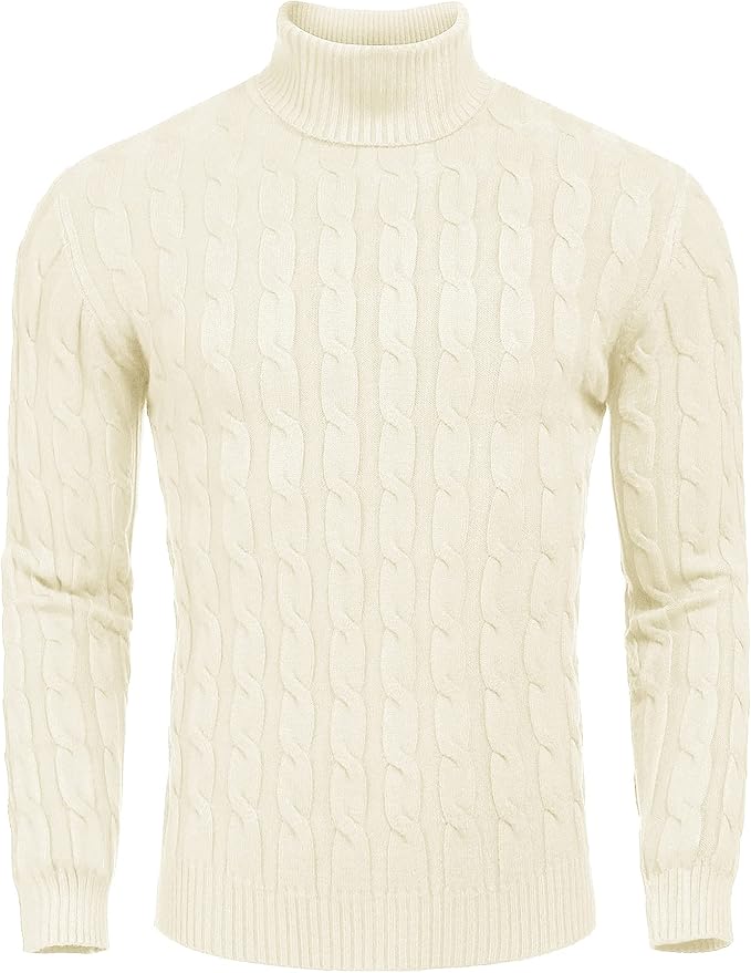 COOFANDY Men's Slim Fit Turtleneck Sweater Casual Twisted Knitted Pullover Sweaters