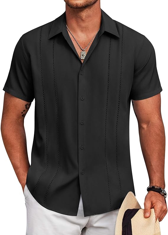 COOFANDY Cuban Guayabera Shirt Short Sleeve Button Down Shirts