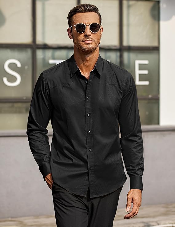 COOFANDY Men's Long Sleeve Wrinkle Free Dress Shirts Inner Contrast Business Casual Button Down Shirt