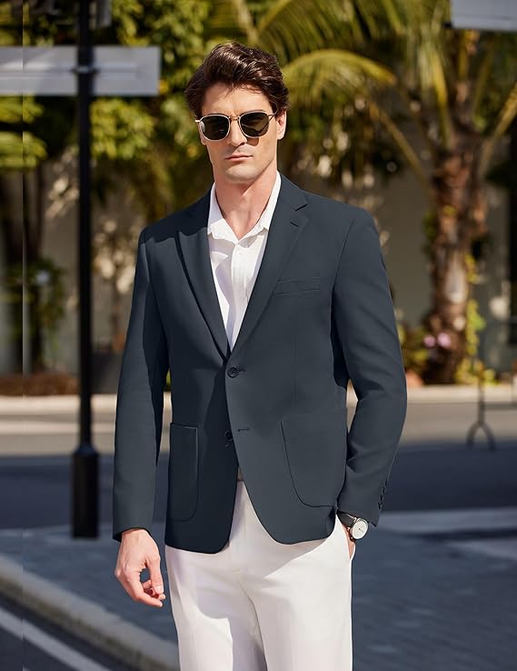 COOFANDY Mens Casual Sport Coat Blazer Two Buttons Knit Lightweight Suit Jackets