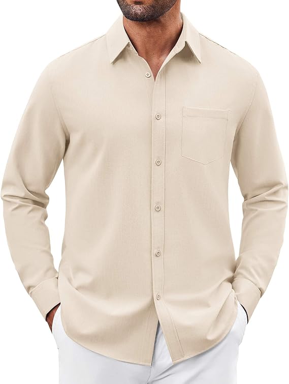 COOFANDY Mens Button Down Shirt Casual Untucked Shirts Long Sleeve Dress Shirt with Pocket
