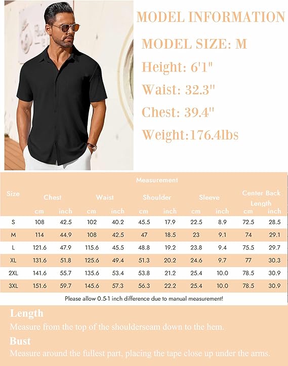 COOFANDY Men's Short Sleeve Button Down Shirt Casual Summer Beach Shirt Waffle Knit Shirts Wrinkle Free Untucked Shirt