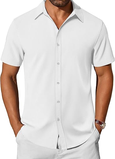 COOFANDY Mens Casual Shirts Short Sleeve Button Down Shirt Wrinkle Free Summer Shirt