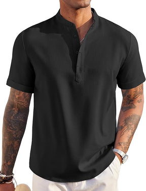 COOFANDY Men's Casual Cotton Shirts Band Collar Long Sleeve Beach Hippie T Shirts