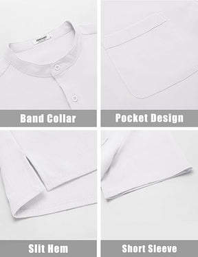 COOFANDY Men's Casual Henley Shirt Short Sleeve Summer Beach Band Collar Shirt Hippie Henley T-Shirts with Pocket