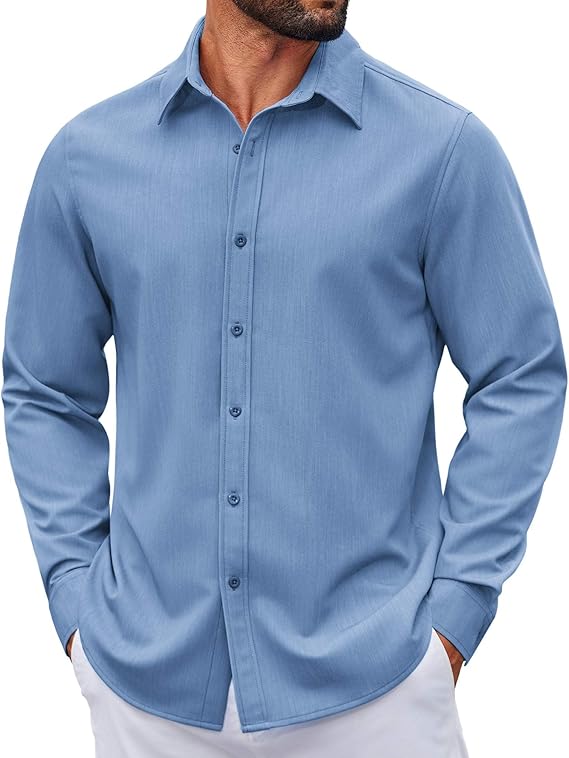 COOFANDY Men's Casual Button Down Long Sleeve Untucked Denim Dress Shirt