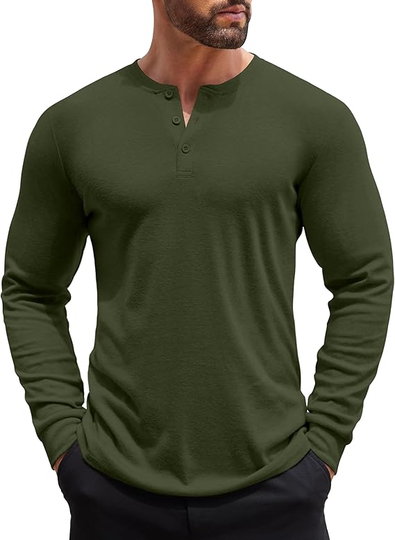 COOFANDY Henley Shirts Long Sleeve Button T-Shirt Pullover Shirt