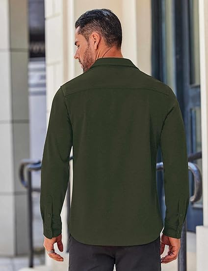 COOFANDY Mens Long Sleeve Wrinkle Free Shirts Casual Button Down Stretch Dress Shirt with Pocket