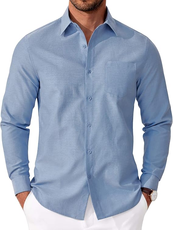 COOFANDY Mens Oxford Shirt Long Sleeve Casual Button Down Shirts Soild Dress Shirts with Pocket