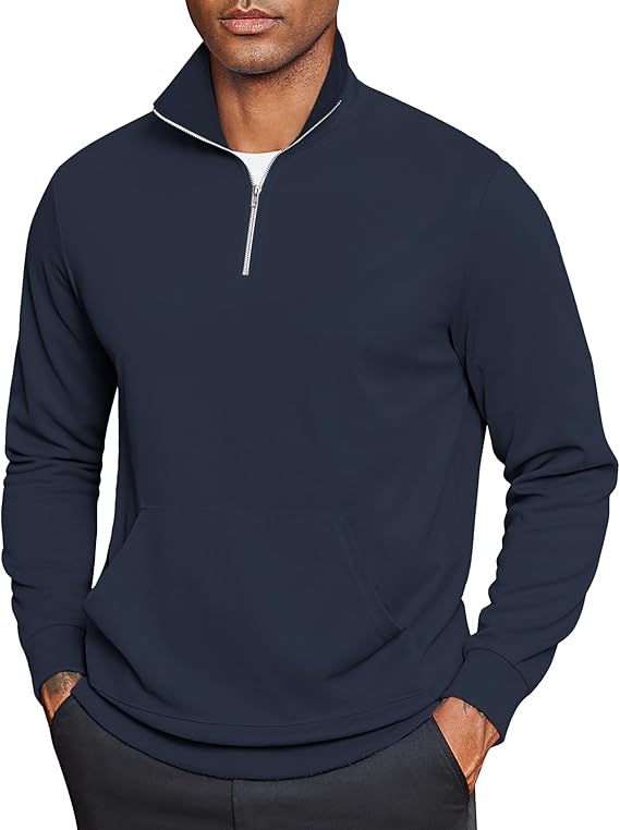 COOFANDY Mens Quarter Zip Pullover Mock Neck Sweatshirt Long Sleeve Sweater Polo Half Zip Pullover with Pocket