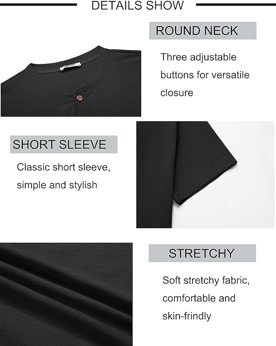COOFANDY Mens Henley Shirts Short Sleeve Casual Button Down Shirts Lightweight Summer Basic Tee