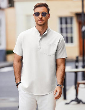 COOFANDY Mens Casual Henley Shirts Band Collar Short Sleeve T-Shirts Summer Stylish Beach Hippie Shirt