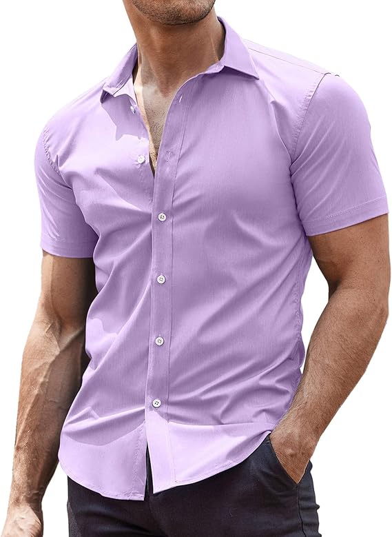 COOFANDY Men's Muscle Fit Dress Shirts Wrinkle-Free Short Sleeve