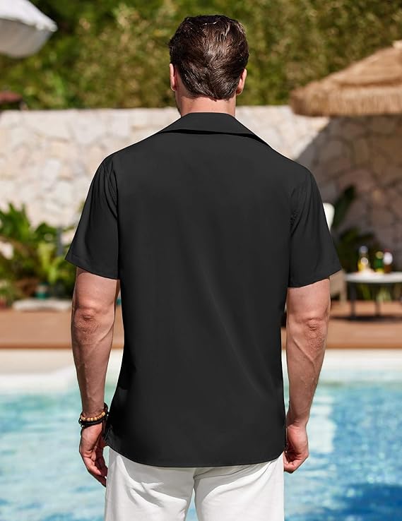 COOFANDY Men's Cuban Guayabera Shirt Summer Beach Vacation Shirt Casual Short Sleeve Button Down Resort Wear