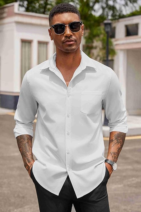 COOFANDY Men's Button Down Long Sleeve Shirt Casual Untucked Dress Shirt Regular Fit Wedding Shirts