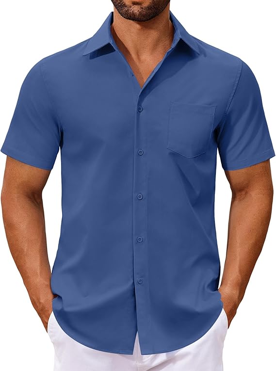 COOFANDY Men's Button Down Shirts Short Sleeve Casual Dress Shirts Untucked Summer Shirt with Pocket