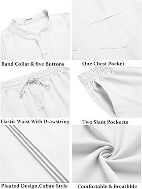 COOFANDY Men's 2 Piece Cotton Sets Casual Long Sleeve Cuban Henley Shirt and Loose Pants Set Beach Vacation Outfits