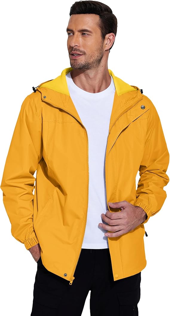COOFANDY Men's Rain Jacket Waterproof With Hood Lightweight Packable Shell Raincoat Windbreaker For Cycling Golf Travel